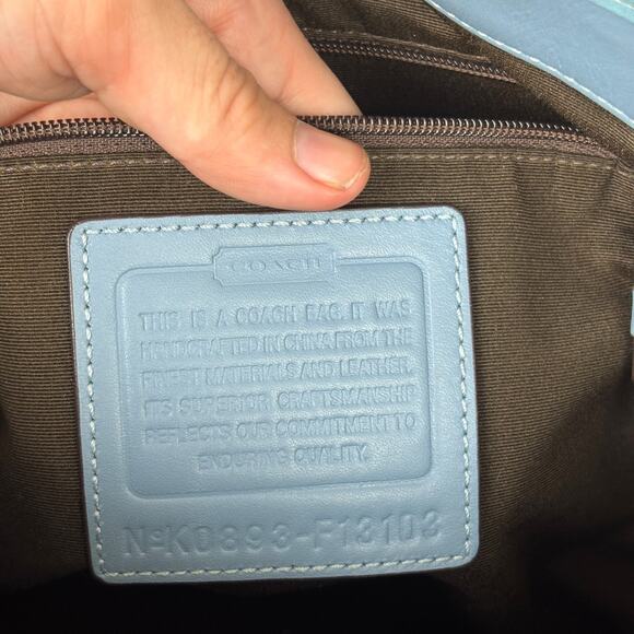 Coach Work Tote Bag K0893-F13103 Khaki Blue Leather Trim Turnlock Front Pocket - Picture 10 of 15